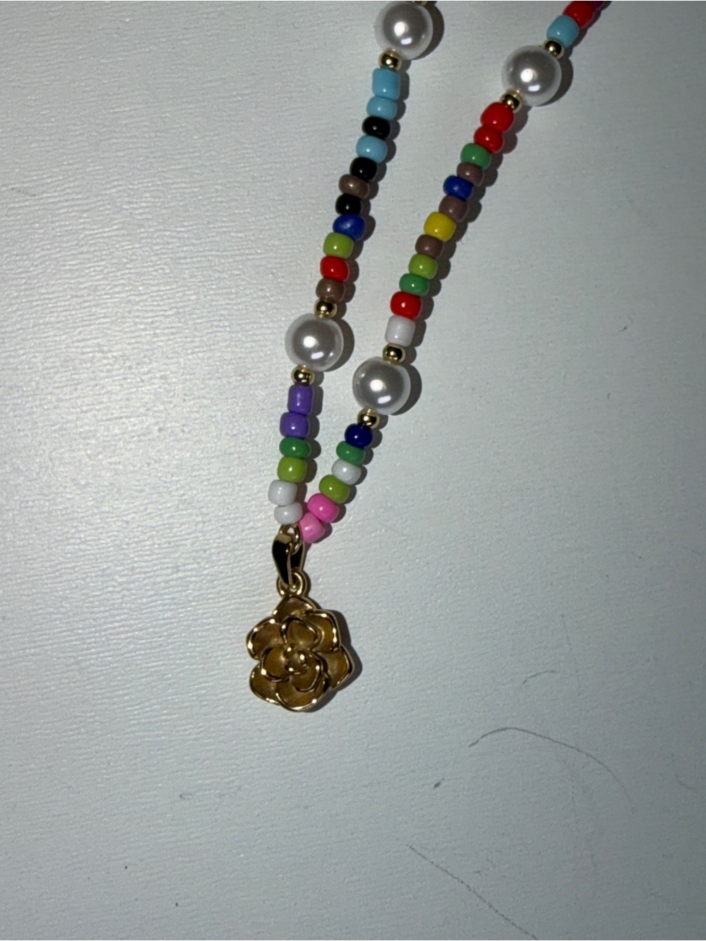 Gold Floral Pendant Beaded Necklace - Multicolor